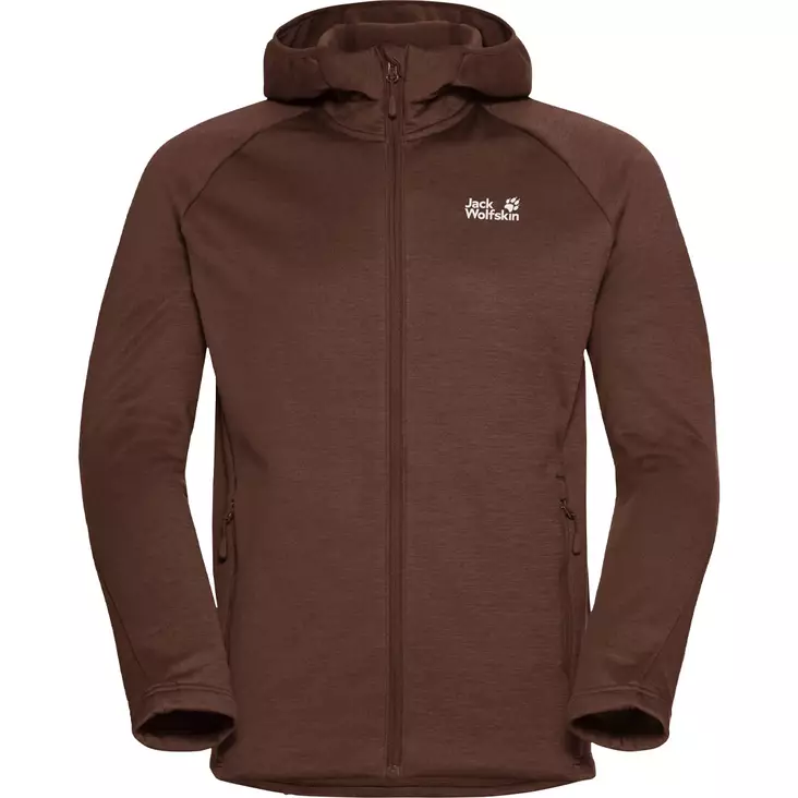 Jack Wolfskin M PEAK DISTRICT HOODED FULL ZIP fleecejacka S - Gröna / bruna rockar och västar - 4064886550420 - 1
