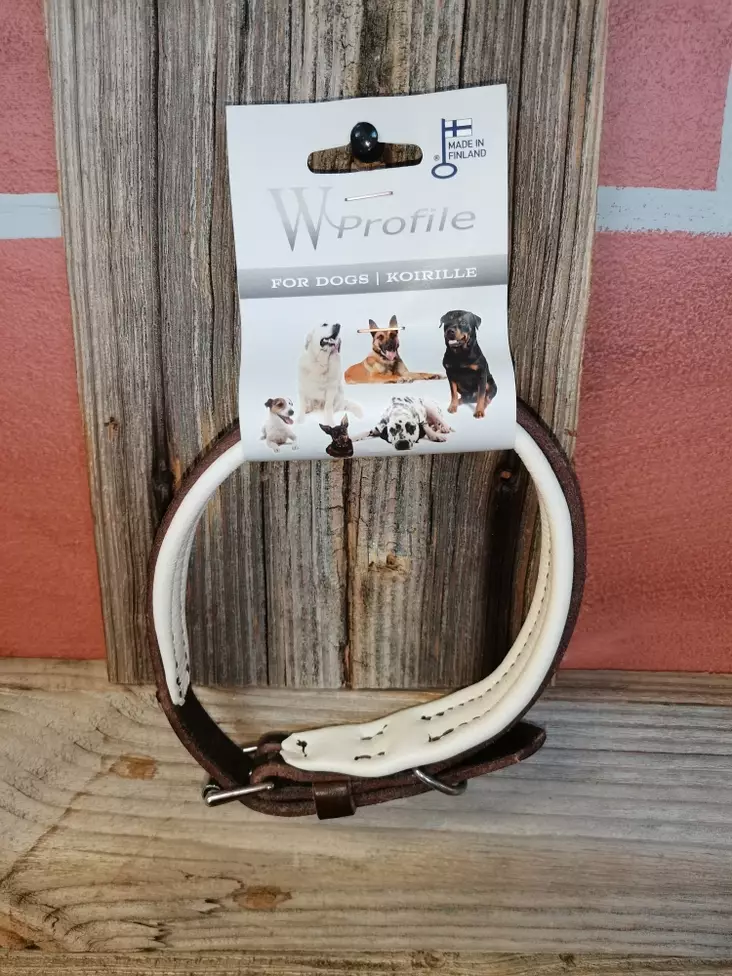 W-profile Läder halsband 55 cm brun/vit - Hundhalsband och selar - 3950001261153 - 1