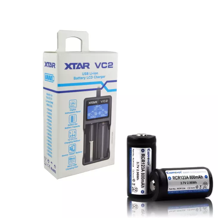 800 mAh Keeppower RCR123A + laddarpaketet - Batterier och laddare - 3950001280178 - 1
