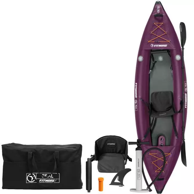 FitNord Seal One Uppblåsbar Kajak, Mörklila (1-sits) G2 2026 - Ut på vattnet och ekolodning - KK1003869 - 1