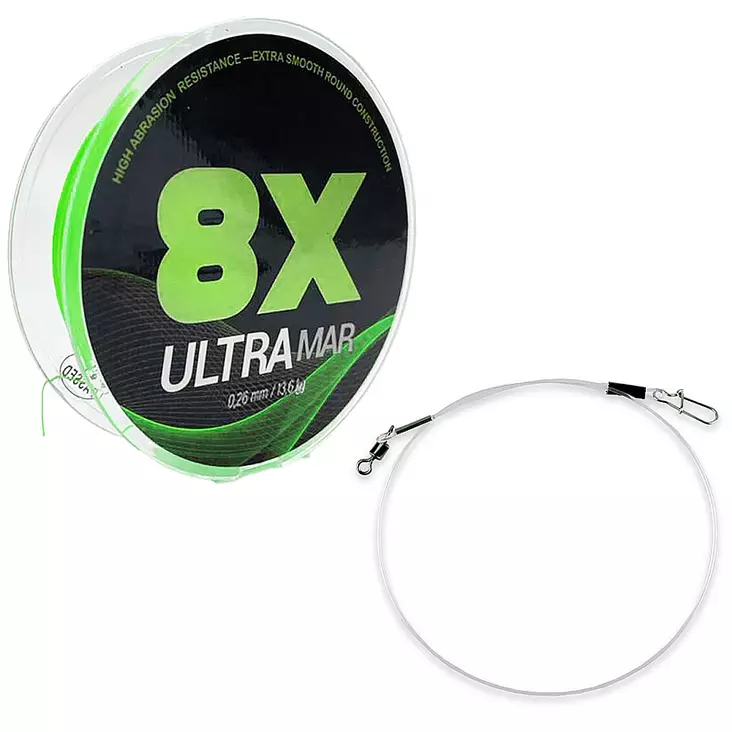 Ultramax 8X Grön Flätlina + Fluorocarbon-tafs - Spunna linor - 6420071116129 - 2
